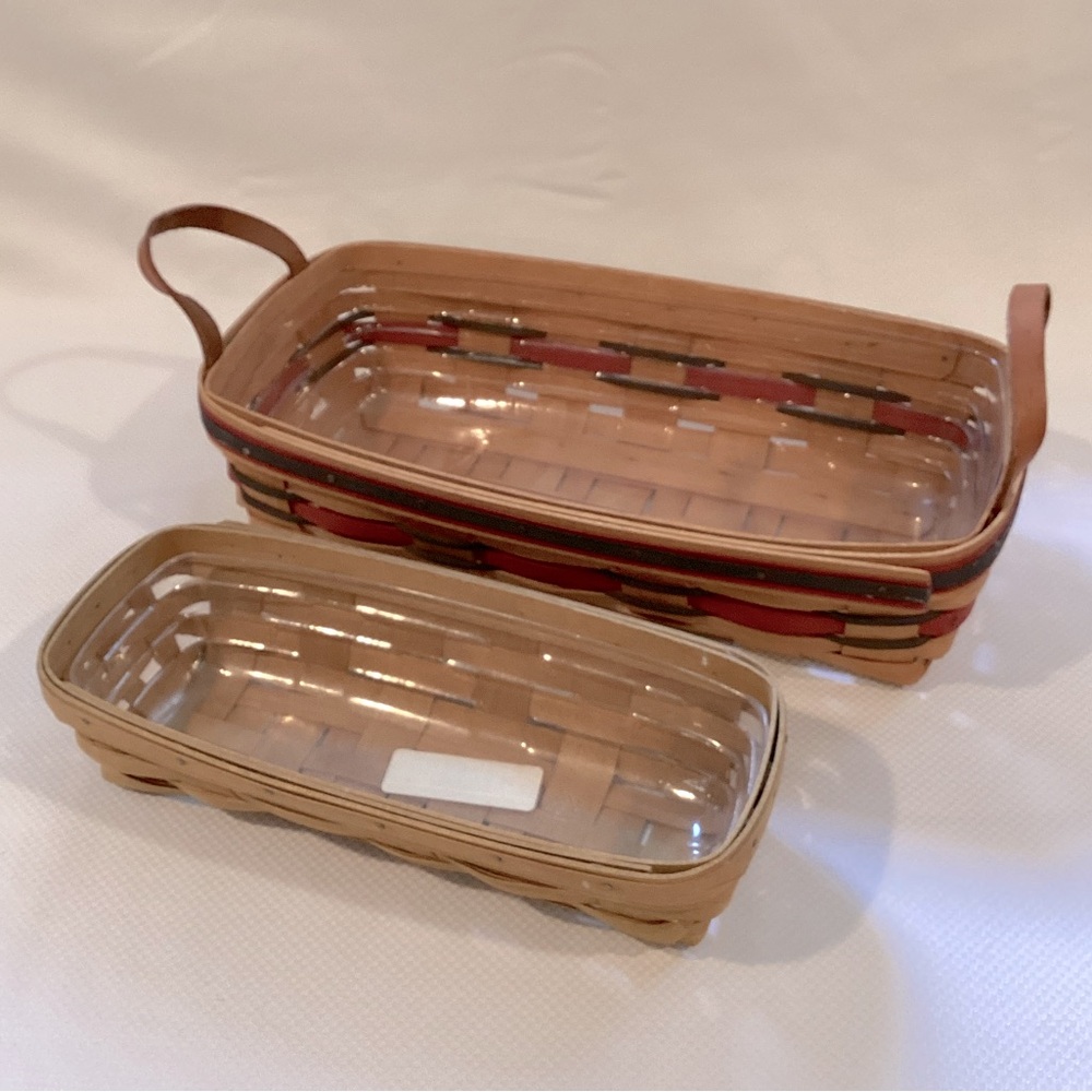 Vintage Lot of 2 Longaberger Baskets With Protector Handwoven Dresden, Ohio